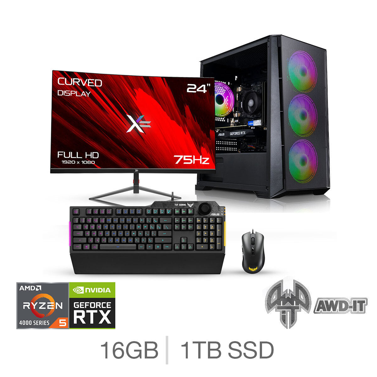 Mesh 5, AMD Ryzen 5, 16GB RAM, 1TB SSD, NVIDIA Geforce RTX 3060, Gaming Desktop PC Bundle